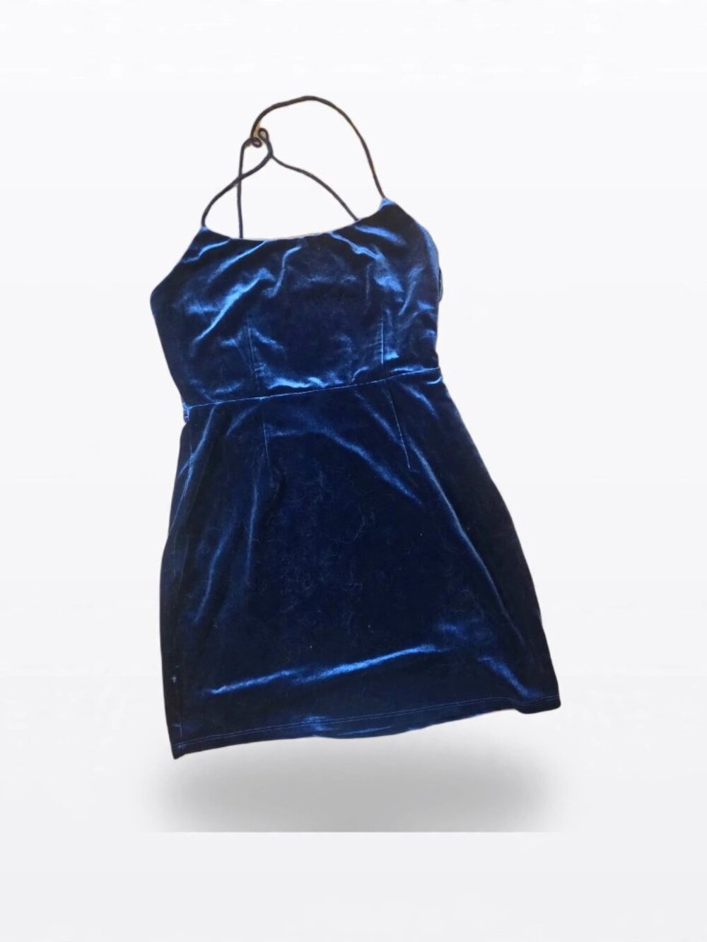 NBD Navy Velvet Lace Up Back Mini Dress M